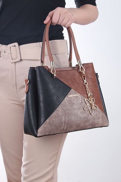 By Hakan Jn-037 Dámská kabelka Vícekomorová kabelka s popruhem přes rameno Black-tan