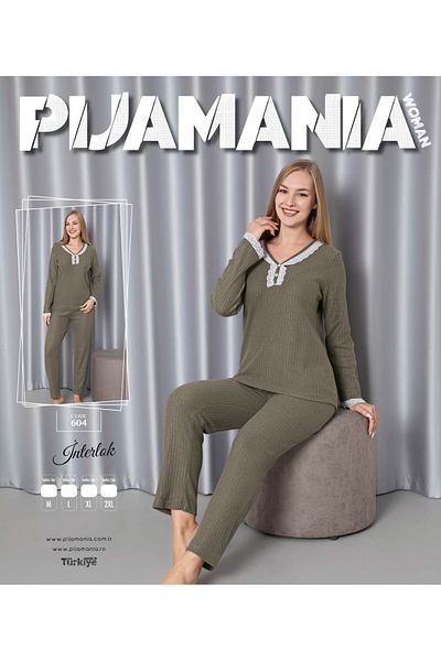 collective Women's Interlock Collar Lace Long Sleeve Pajama Set