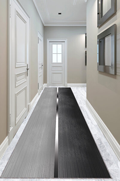 Viva Home Antrasit Kesme Özel Ölçü Rulo Yolluk Kaymaz Taban Mutfak Hol Antre Halısı AR1411