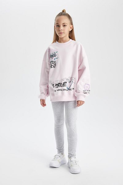 DeFacto Dívčí oversize Wide Fit s výstřihem s potiskem tlustá mikina B2520A823Wn