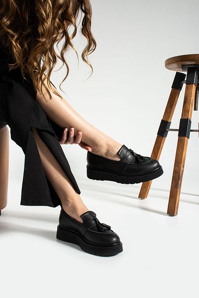 MODELLE SHOES Miche Black Genuine Leather Women's Loafer Shoes