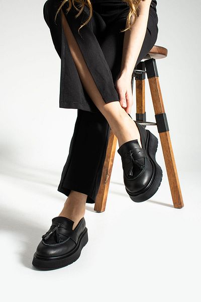 MODELLE SHOES Miche Black Genuine Leather Women's Loafer Shoes