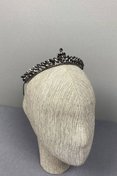 Hobigram Antracit Gri Subțire Ilayda Model Henna și Coroana Miresei – Coroană, Piatră de Cristal, Model Elegant, Coroană Mireasă – Coroană