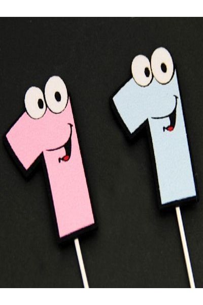 Kazanabil 6 PIECES CARTOON BIRTHDAY PARTY STICKS WITH 1 YEAR OLD NUMBERS BLUE
