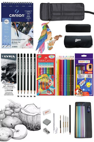 GLANCE Canson Notebook A5 200 grLyra Art Design Graduated Charcoal Craft 6-Piece Metallic Aquarel Sketch Bag
