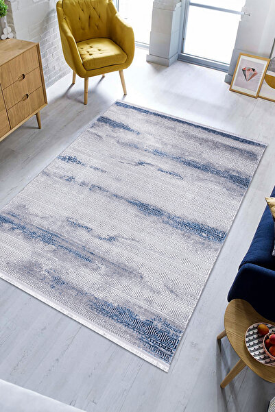 LİNOS HOME SİRİUS COLLECTION Mavi Modern Saçaklı Yumuşak Dokuma Makine Halısı Salon Oturma Odası Mutfak Koridor