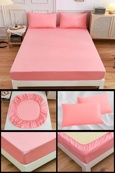 NUTEX Single/Double 100% Cotton Eco-Friendly Sheet and Pillow Set - Pink (100X200)