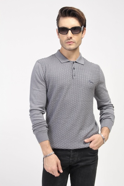 Polo Yaka Regular Fit Desenli Triko Kazak
