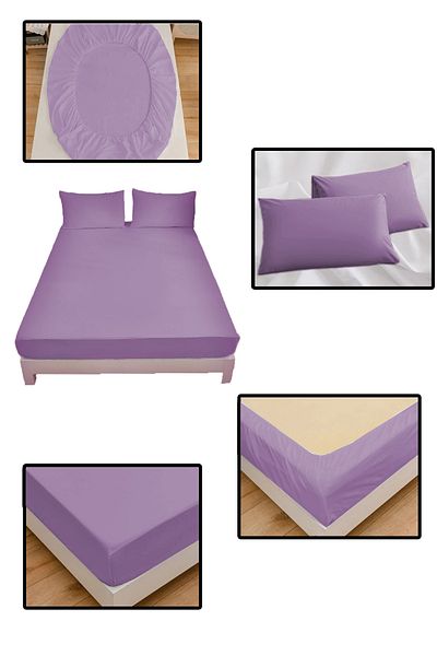 NUTEX 100% Cotton Elastic Single / Double Eco-Friendly Sheet & Pillowcase Set (LILA) (100X200)