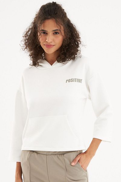 LILIAN Loose Fit Women's Ecru Hooded Sweatshirt