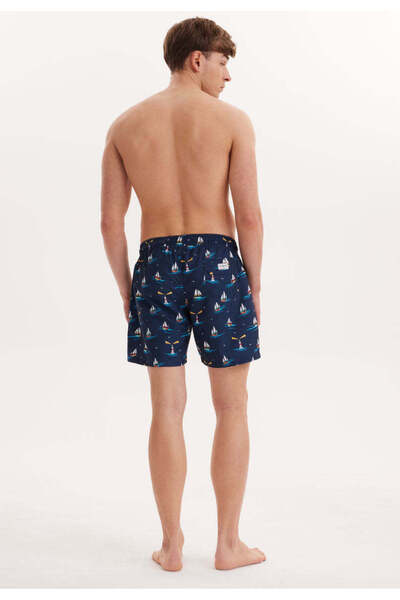 WESTMARK LONDON Navy Blue Sailboat Patterned Regular Fit Men's Sea Shorts Wmıcon