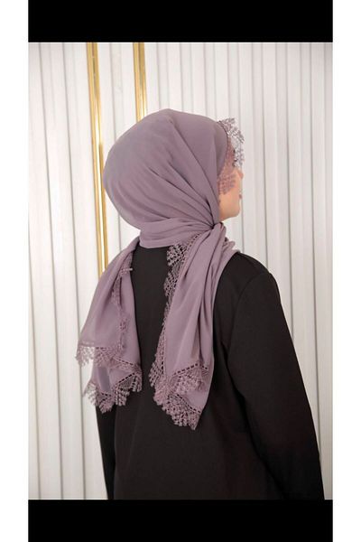 nazipek Embroidered Chiffon Lace Lilac Mevlüt Cloth Prayer Cloth Mevlit 165x75 Cm