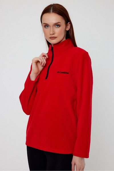 MAXIMILLIAN Women's Fleece Red Color Half Zipper Bato Collar Outdoor Fleece