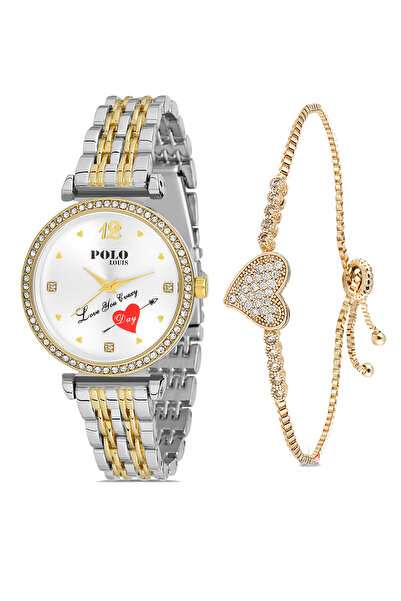 Polo Louis ساعة يد نسائية Love You Everyday مكتوبة وسوار نسائي من حجر الزركون...