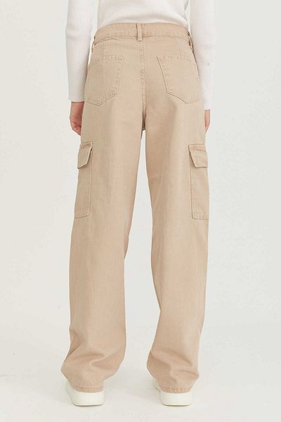 LİMABEL Women's High Waist Beige Cargo Pocket Jeans 100% Cotton Jeans