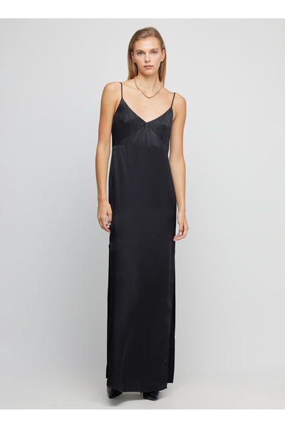 BROOKS BROTHERS V Yaka Siyah Standart Kadın Elbise BBSP23FDR022