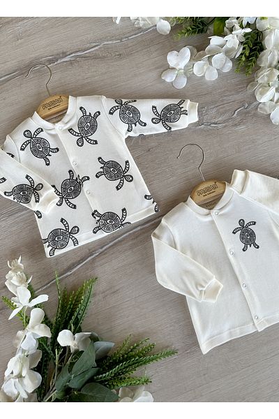 PATSAN 2-Piece Organic Cotton Combed Baby Top Cardigan Set Turtle Caretta Caretta