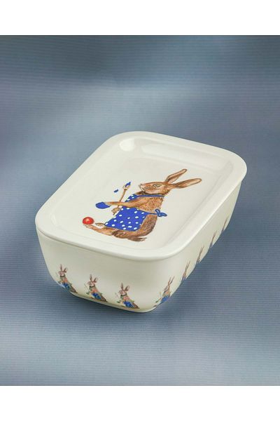 Bursa Porselen Dekor Porcelain butter bowl with blue bunny lid