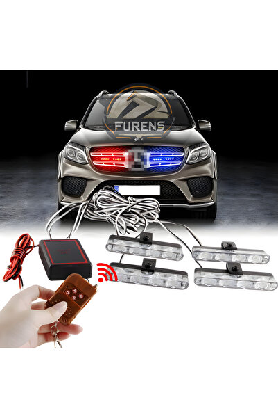 Furens Polis Çakarı Panjur İçi Kırmızı Mavi 4 x 4 Uzaktan Kumandalı