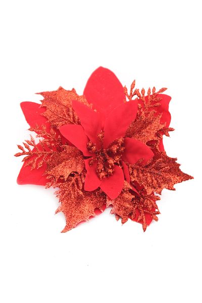 Lora Wedding 14cm 3 Shiny Looking Red Christmas Flowers Covered with Glitter
