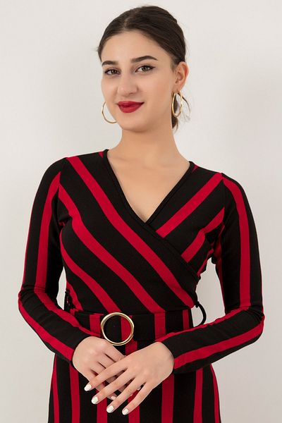 PULLIMM Rochie tricotată cu curea cu guler dublu 2023-0077