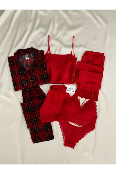 MH Moony Homewears 7-Piece Santa New Year Satin Cotton Pajamas Underwear Set