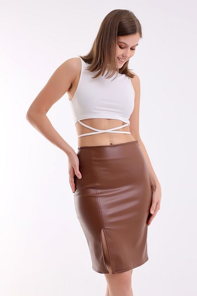 winmoda Δερμάτινη φούστα με σκίσιμο Midi