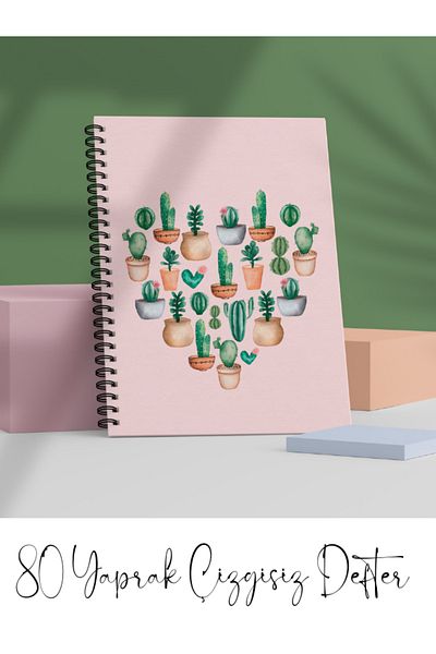 Fobinote دفتر ملاحظات حلزوني مقاس A5 (CACTUS) 80 ورقة غير مُبطن - قلم حبر جاف أحمر الشفاه قطعة واحدة