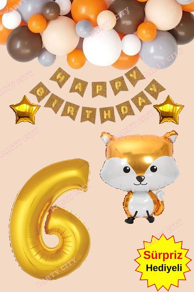 Party City مجموعة بالونات عيد الميلاد ذات تصميم ثعلب بعمر 6 سنوات