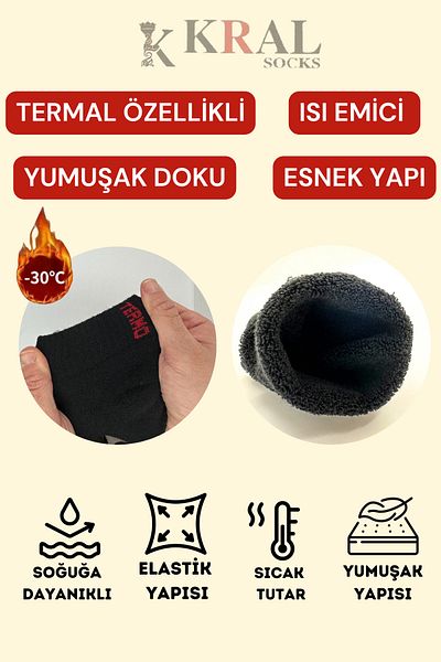 KRAL SOCKS Șosete de iarnă pentru bărbați cu prosop și papuci - fără sudură (5 perechi) negru