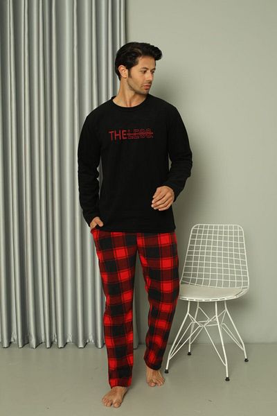shopshop Winter Plaid Warm Welsoft Men's Fleece Pajama Set