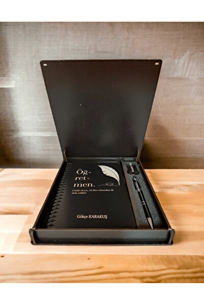 hepenuygun Kişiye Özel Öğretmenler Günü Hediyesi Kutulu Ahşap Kapaklı Defter Kalem ve Anahtarlık Seti