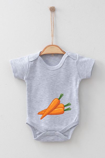 ADABEBEK 100% Cotton Organic Carrot Patterned Short Sleeve Bodysuit Baby Bodysuit