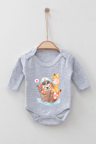 ADABEBEK 100% Cotton Organic Sailor Cat Long Sleeve Bodysuit Baby Bodysuit