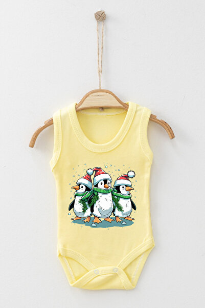 ADABEBEK %100 Pamuk Organik Sevimli Penguenler Christmas Askılı Body Badi Beb...