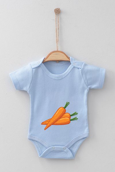 ADABEBEK 100% Cotton Organic Carrot Patterned Short Sleeve Bodysuit Baby Bodysuit