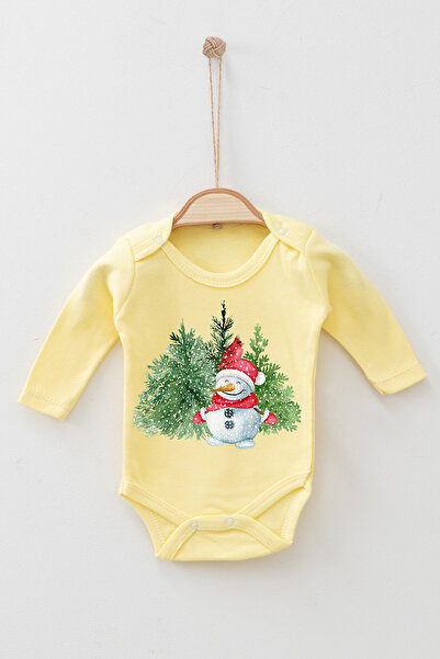 ADABEBEK %100 Pamuk Yılbaşı Kardan Adam Christmas Uzun Kollu Body Badi Bebek ...