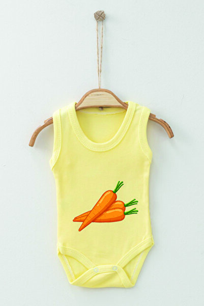 ADABEBEK 100% Cotton Organic Carrot Patterned Strappy Bodysuit Baby Bodysuit