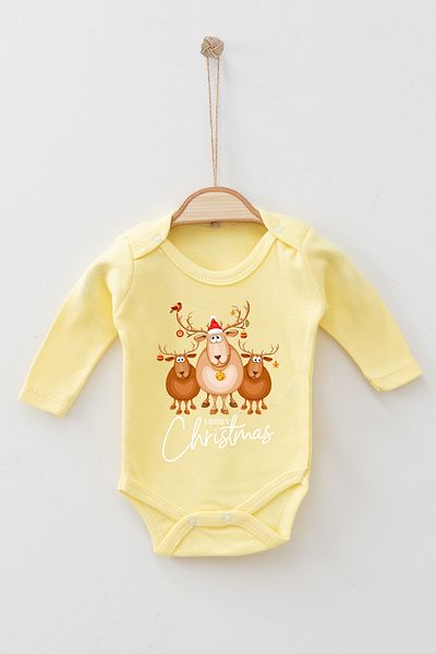 ADABEBEK 100% Cotton Organic Merry Christmas Long Sleeve Bodysuit Baby Bodysuit