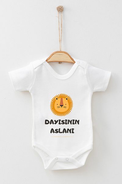ADABEBEK 100% Cotton Organic Uncle's Lion Short Sleeve Bodysuit Baby Bodysuit
