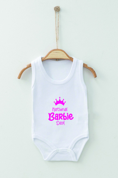 ADABEBEK %100 Pamuk Organik Taç Barbie Askılı Body Badi Bebek Zıbın Unisex