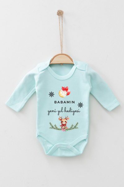ADABEBEK %100 Pamuk Babamın Yeni Yıl Hediyesi Uzun Kolu Body Badi Bebek Zıbın