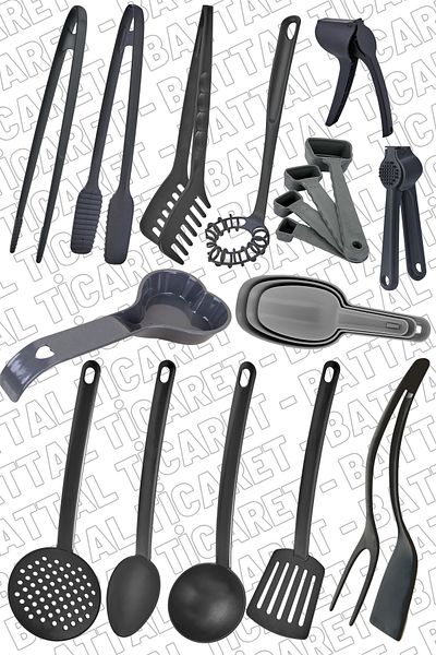 ÖzSa Home 14 Piece Fireproof Non-Stick Teflon Serving Set Ladle Walnut Cracker Food Shovel Plastic Serving Set