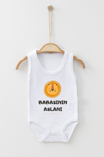ADABEBEK %100 Pamuk Organik Babasının Aslanı Askılı Body Badi Bebek Zıbın