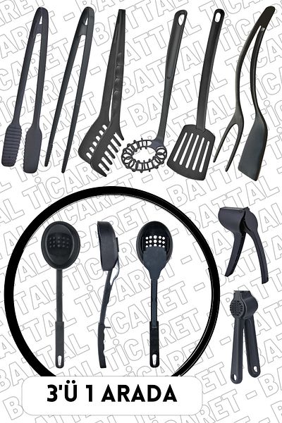 ÖzSa Home 9 Piece Fireproof Non-Stick Teflon Serving Set Ladle Beater Serving Tongs Plastic Serving Set