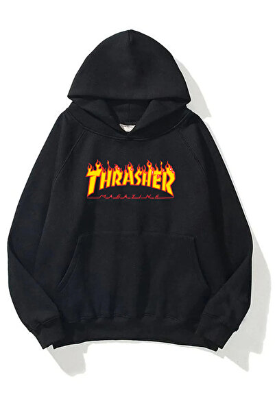 Fumood Hanorac unisex oversize cu glugă cu imprimeu Black Trasher Magazine