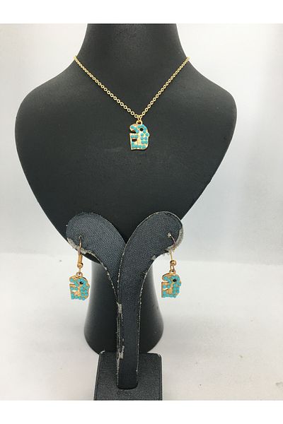 BalıkHediyelik TURQUOISE (firuze) STONE NECKLACE EARRING SET OUR MODELS-1001