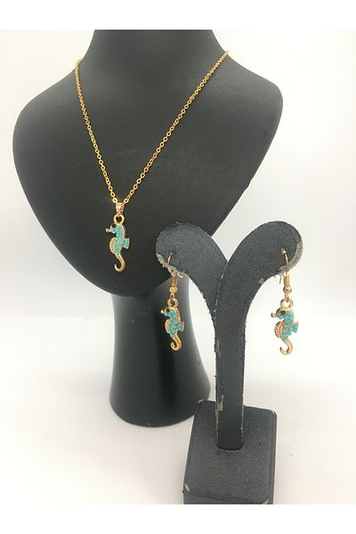 BalıkHediyelik TURQUOISE (firuze) STONE NECKLACE EARRING SET OUR MODELS-1001