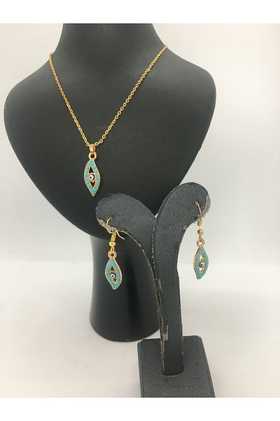 BalıkHediyelik TURQUOISE (firuze) STONE NECKLACE EARRING SET OUR MODELS-1001