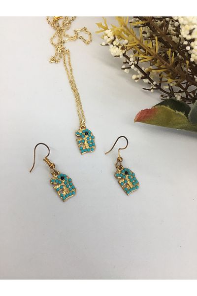 BalıkHediyelik TURQUOISE (firuze) STONE NECKLACE EARRING SET OUR MODELS-1001